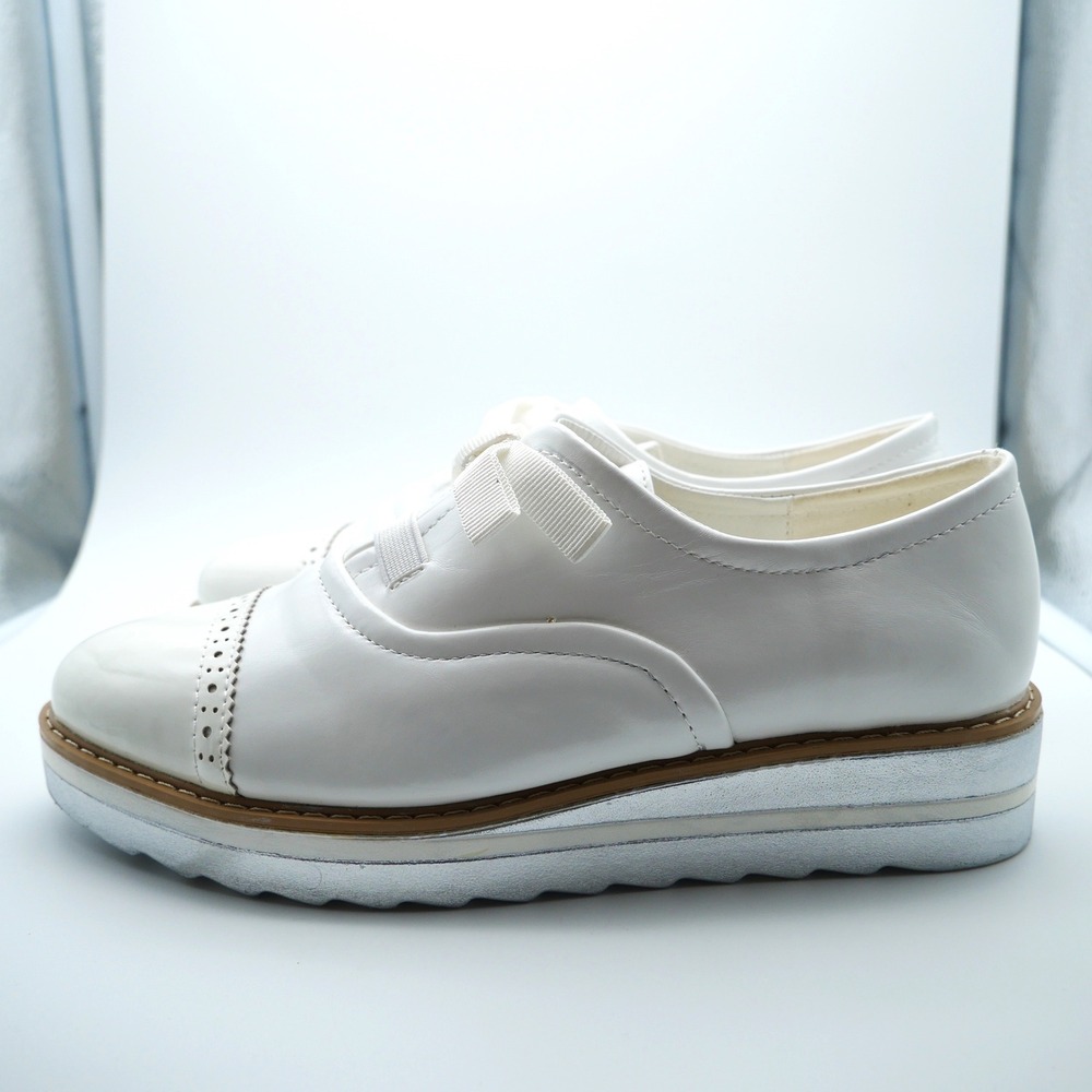 Glister Janice-06 Womens White Patent Cap Toe Platform Oxford Shoes Size 6